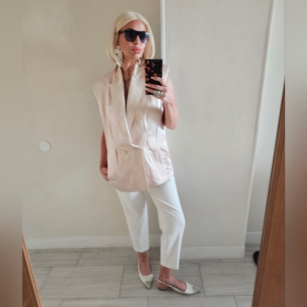 Zara Dusty Pink Sleevdless Silk Double Breasted Vest Size L EUC - Picture 9 of 13